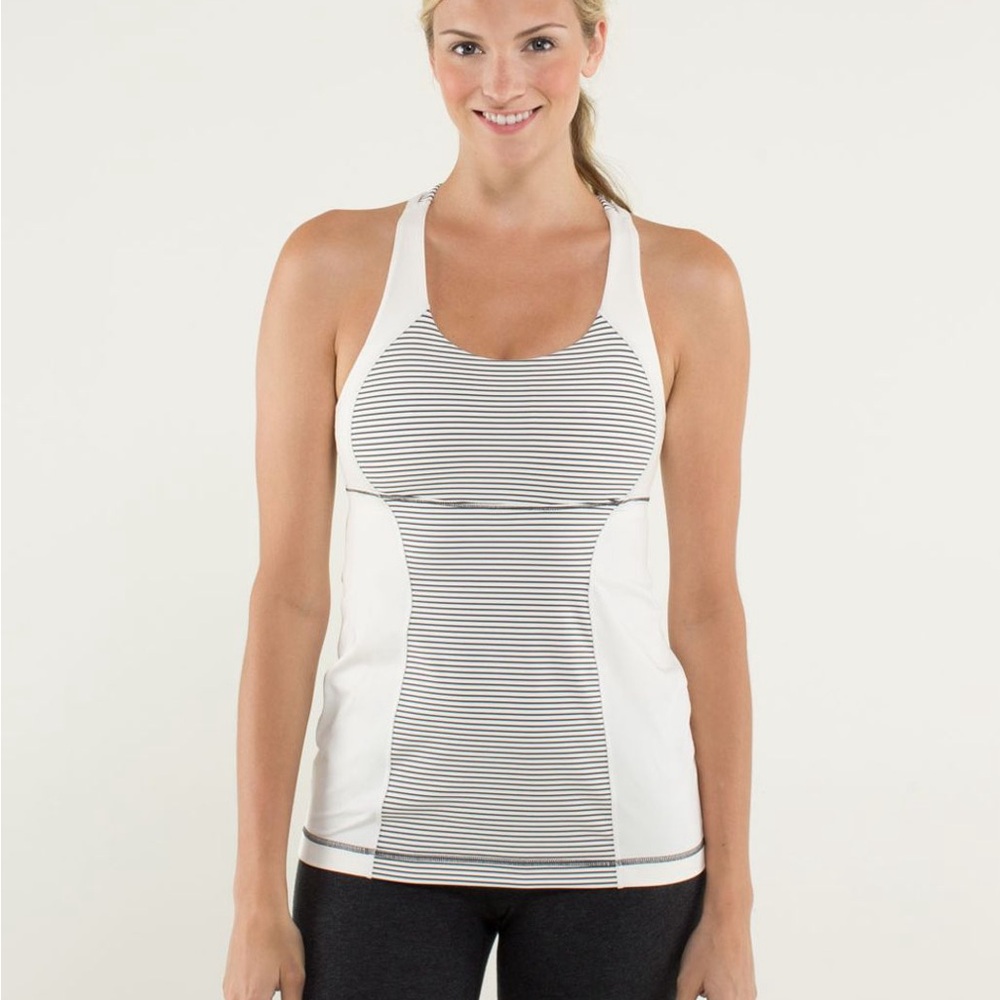 lululemon athletica energy White and gray Striped Tank Top
